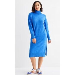 STYLUS Paradise Blue Long Sleeve Turtleneck Midi-Length Sweater Dress NWT Large